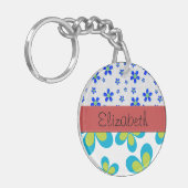 Blumenmuster, Muster von Blume, Ihr Name Schlüsselanhänger (Vorderseite links)