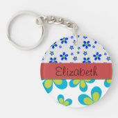 Blumenmuster, Muster von Blume, Ihr Name Schlüsselanhänger (Vorderseite)