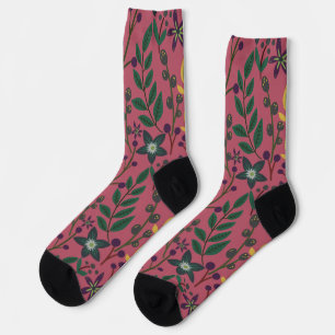 Blumenmuster nahtlos rosa Blume Blätter Verzweigun Socken