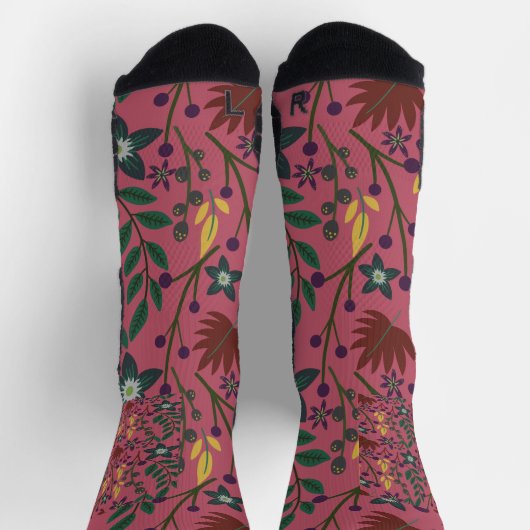 Blumenmuster nahtlos rosa Blume Blätter Verzweigun Socken (Oben)