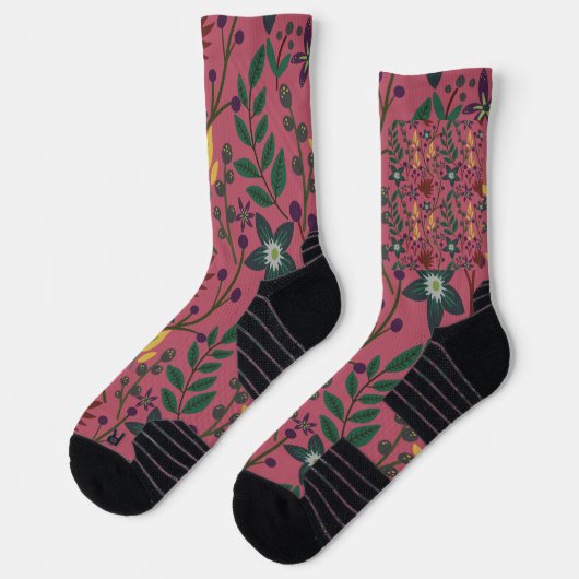 Blumenmuster nahtlos rosa Blume Blätter Verzweigun Socken (Links)