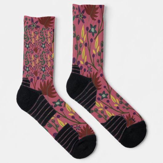 Blumenmuster nahtlos rosa Blume Blätter Verzweigun Socken (Rechts)
