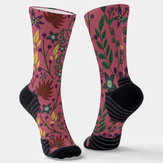 Blumenmuster nahtlos rosa Blume Blätter Verzweigun Socken (Gewinkelt)