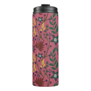 Blumenmuster nahtlos rosa Blume Blätter Verzweigun Thermosbecher