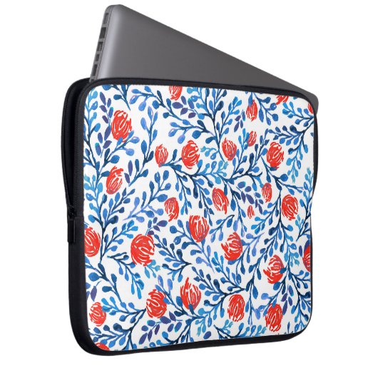 Blumenmuster: Nahtlose Blätter Laptopschutzhülle (Vorne Rechts)