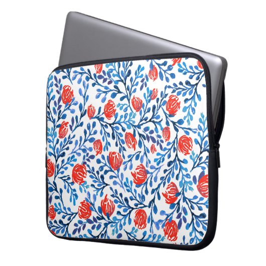 Blumenmuster: Nahtlose Blätter Laptopschutzhülle (Vorderseite Links)