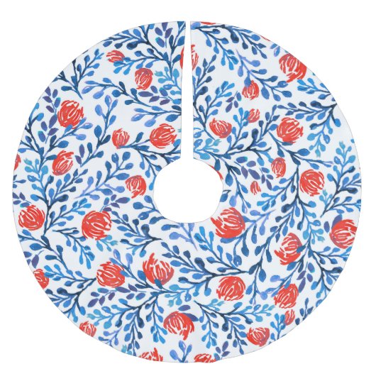 Blumenmuster: Nahtlose Blätter Polyester Weihnachtsbaumdecke (Vorderseite)