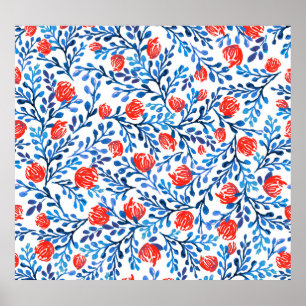 Blumenmuster: Nahtlose Blätter Poster