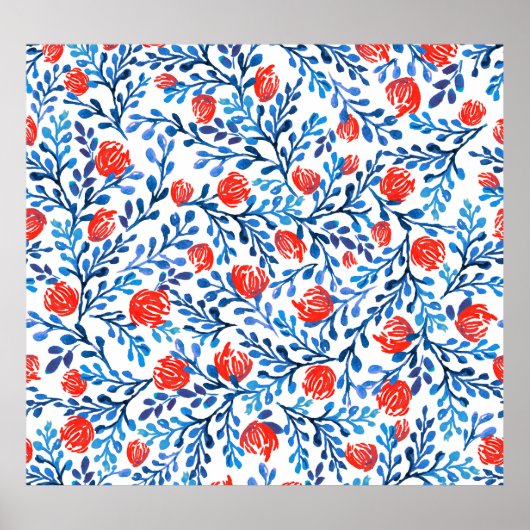 Blumenmuster: Nahtlose Blätter Poster (Vorne)