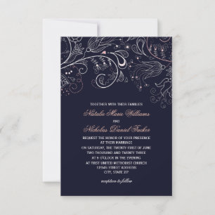Blumenmuster Navy Tulpe - 3x5 Hochzeitseinladung Einladung