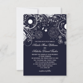 Blumenmuster Navy/White - 3x5 Einladung zur Hochze