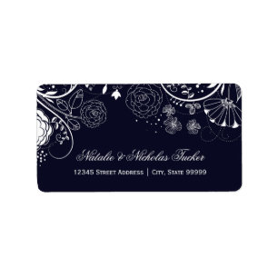 Blumenmuster Navy/White - Adressetiketten