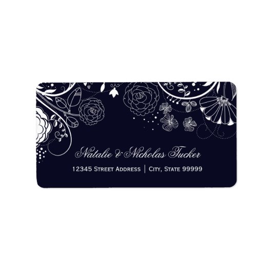 Blumenmuster Navy/White - Adressetiketten (Vorne)