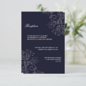 Blumenmuster Navy/White - Empfang Einladung (Stehend Vorderseite)