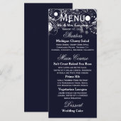 Blumenmuster Navy/White - Empfang Menu Menükarte (Vorne/Hinten)