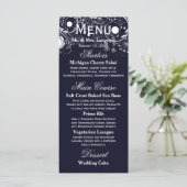 Blumenmuster Navy/White - Empfang Menu Menükarte (Stehend Vorderseite)