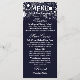 Blumenmuster Navy/White - Empfang Menu Menükarte