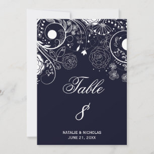 Blumenmuster Navy/White - Tischnummer