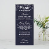 Blumenmuster Navy/White Tulip - Empfang Menu Menükarte (Stehend Vorderseite)