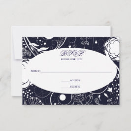 Blumenmuster Navy/White - UAWG RSVP Karte