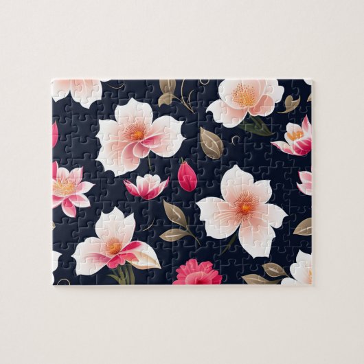 Blumenmuster Niedlich Weiß und Rosa Blume Puzzle (Horizontal)