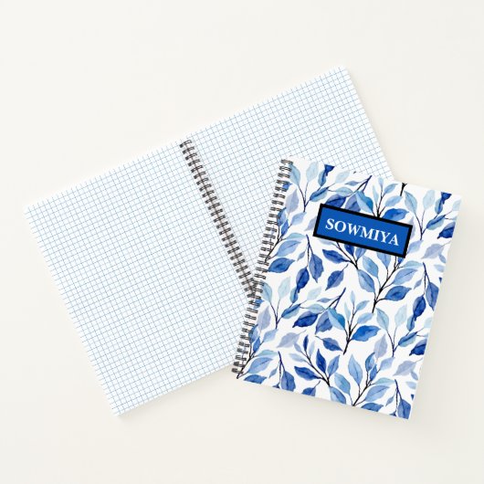 Blumenmuster-Notebook|Blue Personalisiertes Notebo Notizblock (Innenseite)