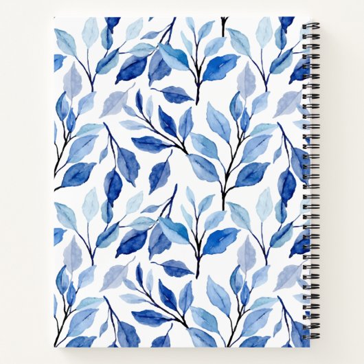 Blumenmuster-Notebook|Blue Personalisiertes Notebo Notizblock (Rückseite)
