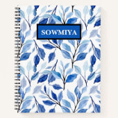 Blumenmuster-Notebook|Blue Personalisiertes Notebo Notizblock (Vorderseite)