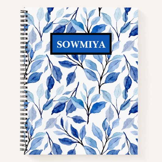 Blumenmuster-Notebook|Blue Personalisiertes Notebo Notizblock (Vorderseite)