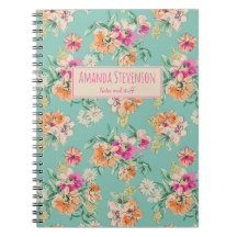 Blumenmuster-Notebook in Rosa und Orange