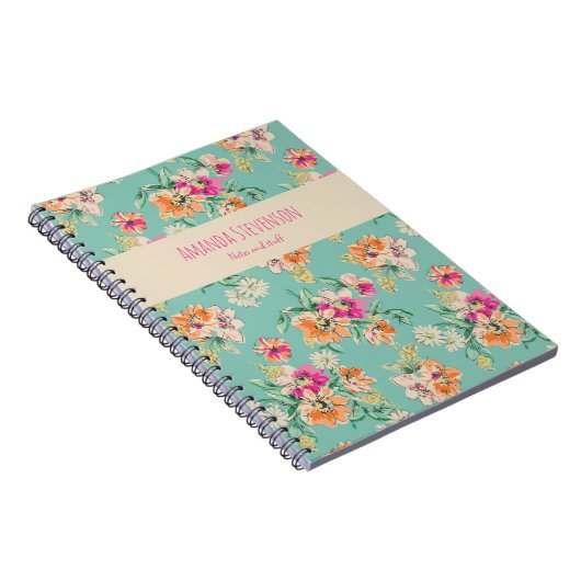 Blumenmuster-Notebook in Rosa und Orange Notizblock (Rechte Seite)