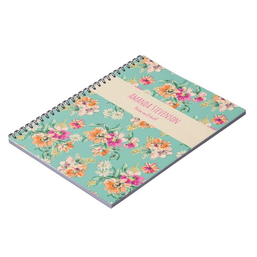 Blumenmuster-Notebook in Rosa und Orange Notizblock (Linke Seite)