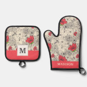 Blumenmuster Ofenhandschuh & Topflappen-Set (Vorderseite)