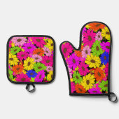 Blumenmuster Ofenhandschuh & Topflappen-Set (Vorderseite)