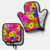 Blumenmuster Ofenhandschuh & Topflappen-Set (Vorderseite/Rückseite)