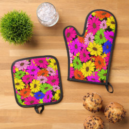Blumenmuster Ofenhandschuh & Topflappen-Set