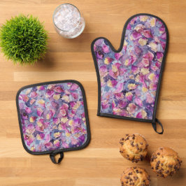 Blumenmuster ofenhandschuh & Topflappen-Set