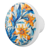 Blumenmuster - Orange und Blau Keramikknauf (Rechts)