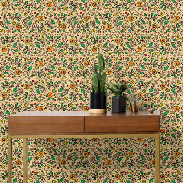 Blumenmuster orange Wirbel Beere auf Orange -  Tapete