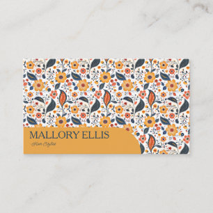 Blumenmuster Paisley Orange Friseur Visitenkarte