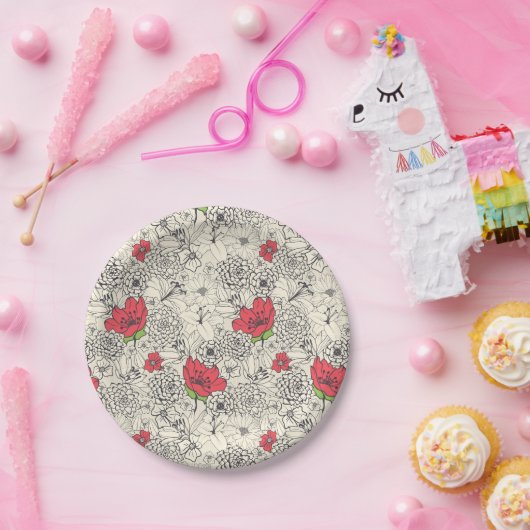 Blumenmuster Pappteller (Party)