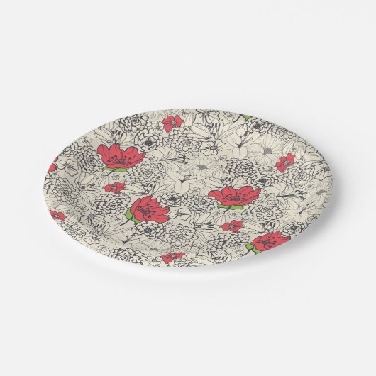 Blumenmuster Pappteller (Schrägansicht)