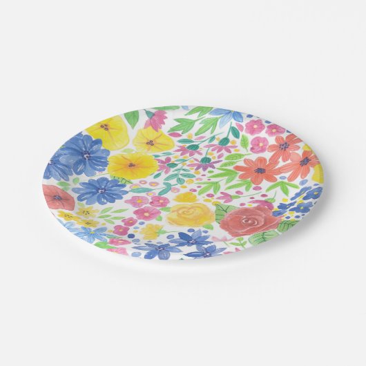 Blumenmuster Pappteller (Schrägansicht)