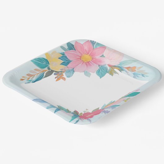 Blumenmuster Pappteller (Gewinkelt)