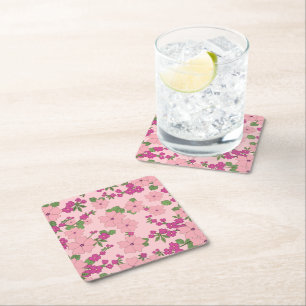 Blumenmuster, pastellviolett und rosa, rechteckiger pappuntersetzer