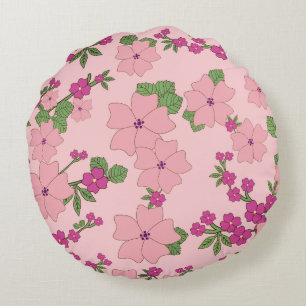Blumenmuster, pastellviolett und rosa, rundes kissen