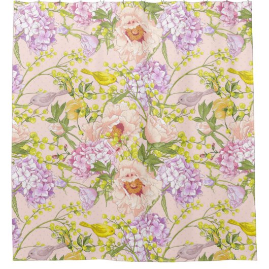 Blumenmuster Peony Mimosa Hydrangea Rose Birnen Duschvorhang (Vorderseite)