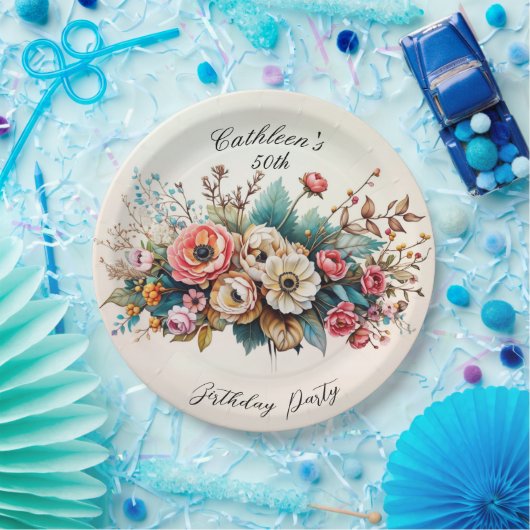 Blumenmuster Personalisiert Geburtstagsparty Pappteller (Party)