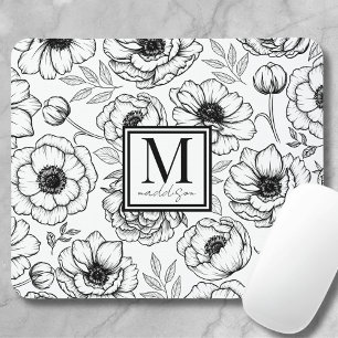 Blumenmuster Personalisiertes feminines Monogramm Mousepad