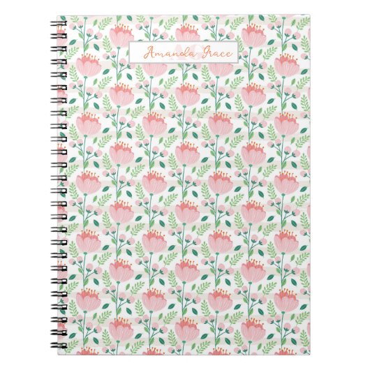 Blumenmuster-Planer in Rosa und Orange Notizblock (Vorderseite)